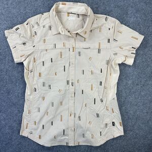REI Co-op Shirt Womens Small Beige Geometric Print Button Front Hiking Outdoor